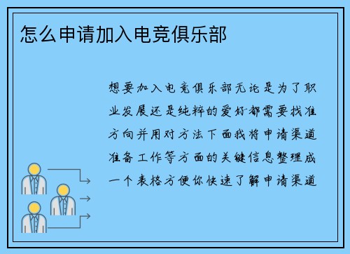 怎么申请加入电竞俱乐部