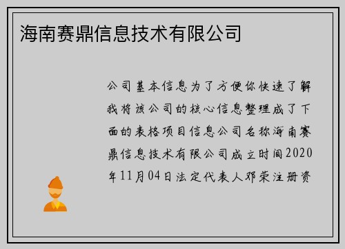 海南赛鼎信息技术有限公司